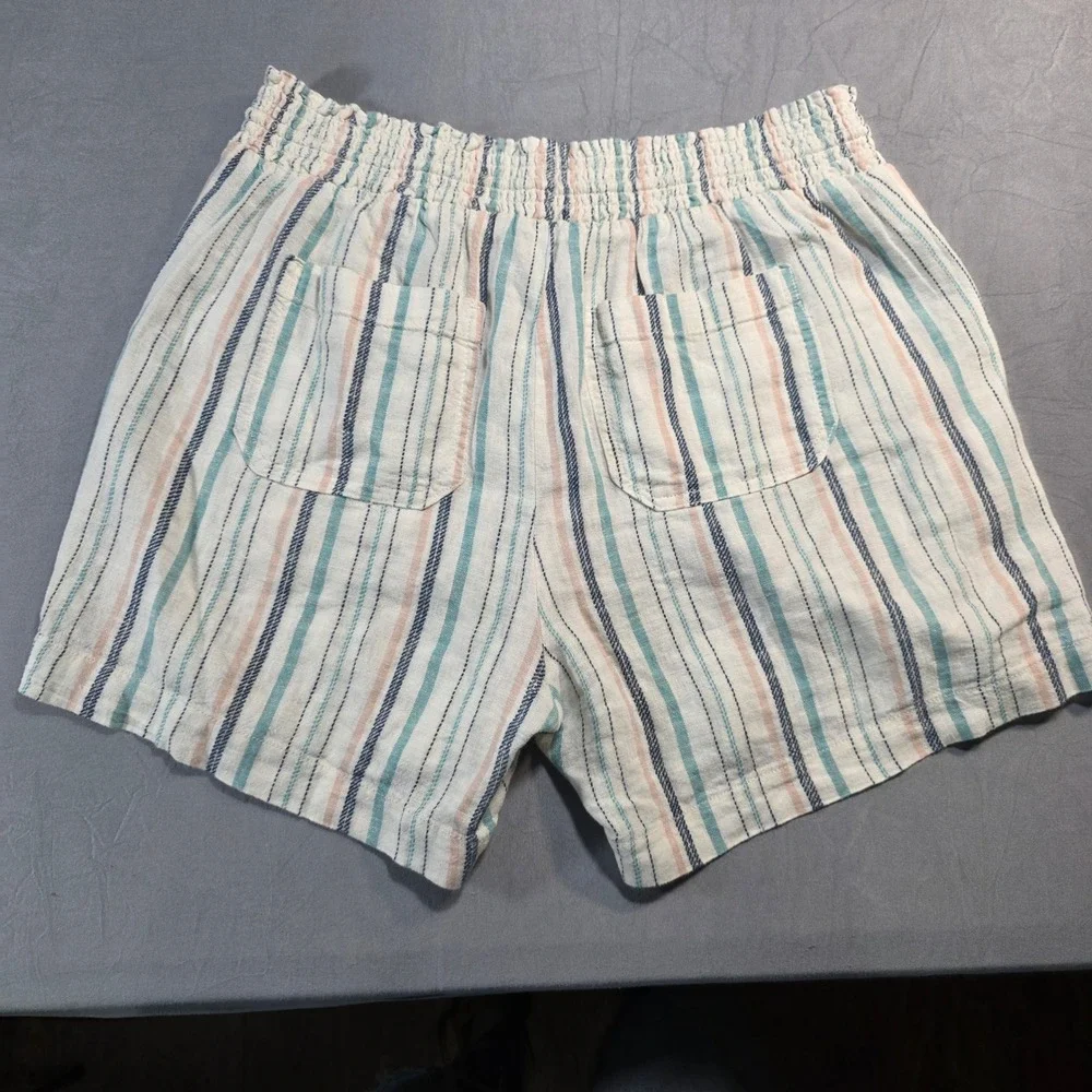 Briggs Womens Linen Blend Striped Smocked Waist Shorts Blue Coral Medium‎